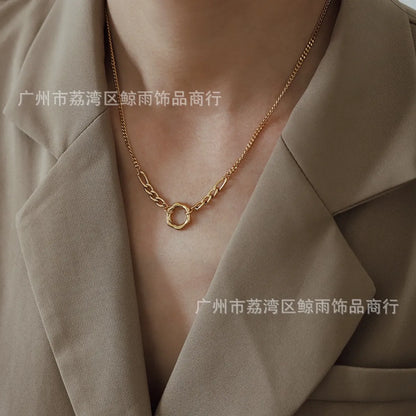 Simple Fashion Chain Ring Titanium Steel Plated 18k Gold Necklace