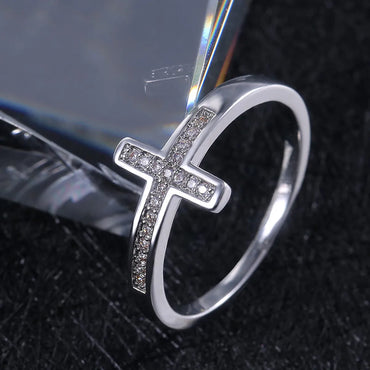 Simple Fashion Copper Inlaid Zircon Cross Ring