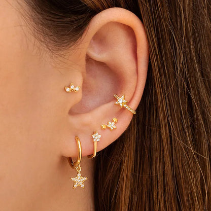 Simple Fashion Flower-Shaped Leaf Inlaid Zircon Copper Earrings