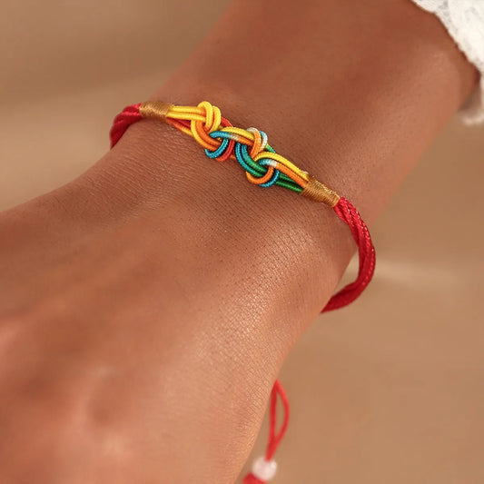 Simple Fashion Geometric Gradient Red Rope Adjustable Bracelet