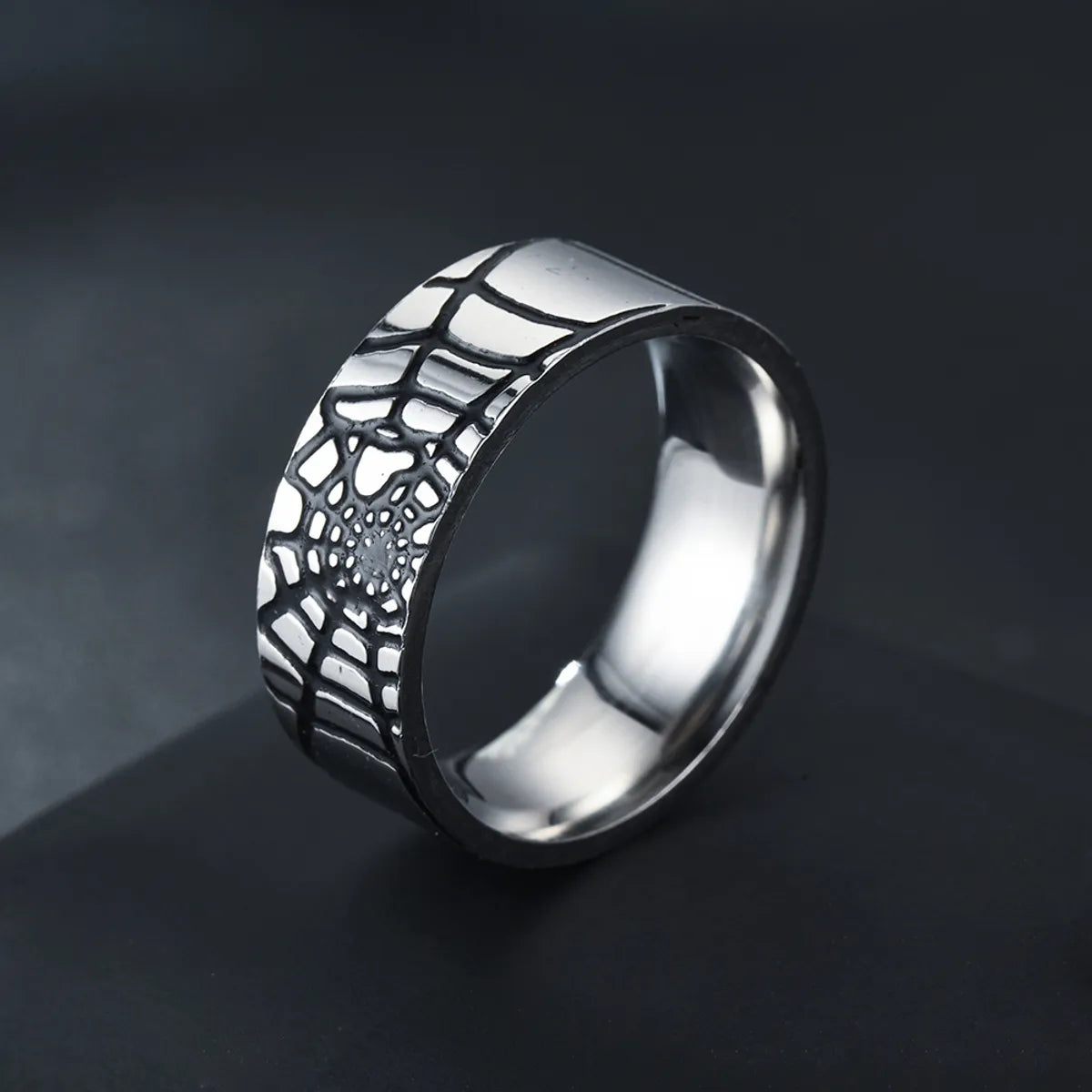 Simple Fashion Geometric Spider Web Oiling Stainless Steel Ring