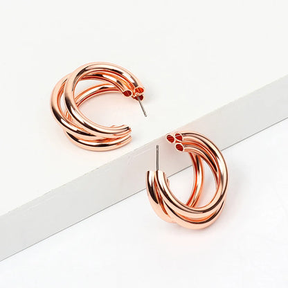 Simple Metal Texture Multi-layer Semicircle Hong Kong Style Earrings Popular Earrings Personalized Stylish Ear Studs European And American Earrings Women