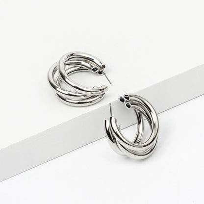 Simple Metal Texture Multi-layer Semicircle Hong Kong Style Earrings Popular Earrings Personalized Stylish Ear Studs European And American Earrings Women