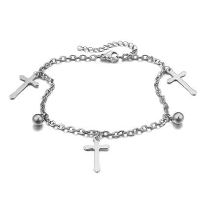 Simple Fashion Stainless Steel Cross Anklet Fashion New Steel Ball Foot Ornaments