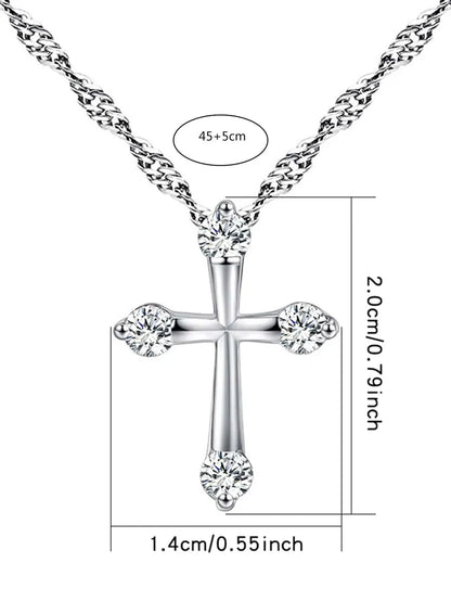 Simple Fashion White Zircon Cross Pendant Copper Necklace