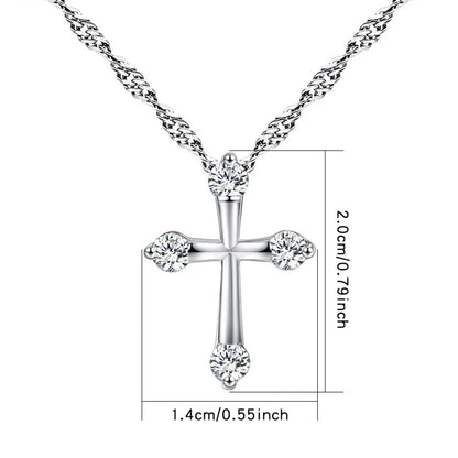 Simple Fashion White Zircon Cross Pendant Copper Necklace