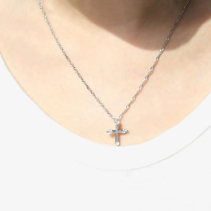 Simple Fashion White Zircon Cross Pendant Copper Necklace