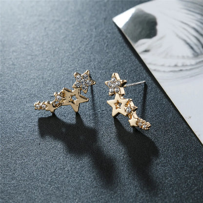 Simple Fashion Zircon Star Ear Clip Geometric Diamond Metal Earrings Wholesale