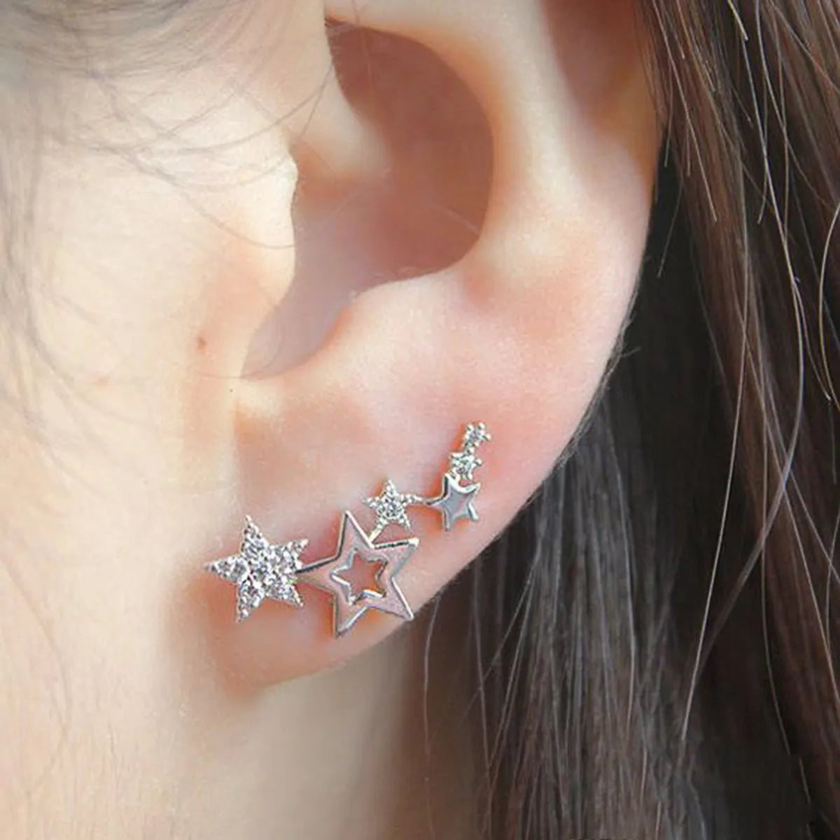 Simple Fashion Zircon Star Ear Clip Geometric Diamond Metal Earrings Wholesale