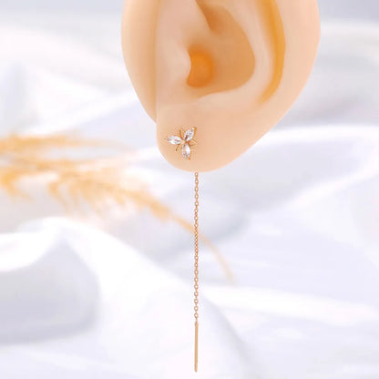 Simple Fashionable Golden Flower Zircon Long Metal Earrings Wholesale