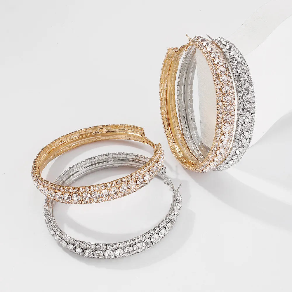 Simple Full Diamond Geometric Hoop Earrings Wholesale Nihaojewelry