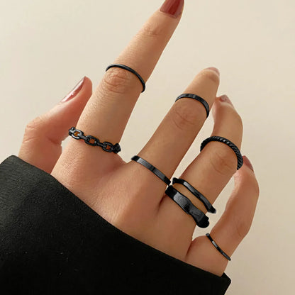 Simple Geometic Alloy Ring 7 Pieces Set