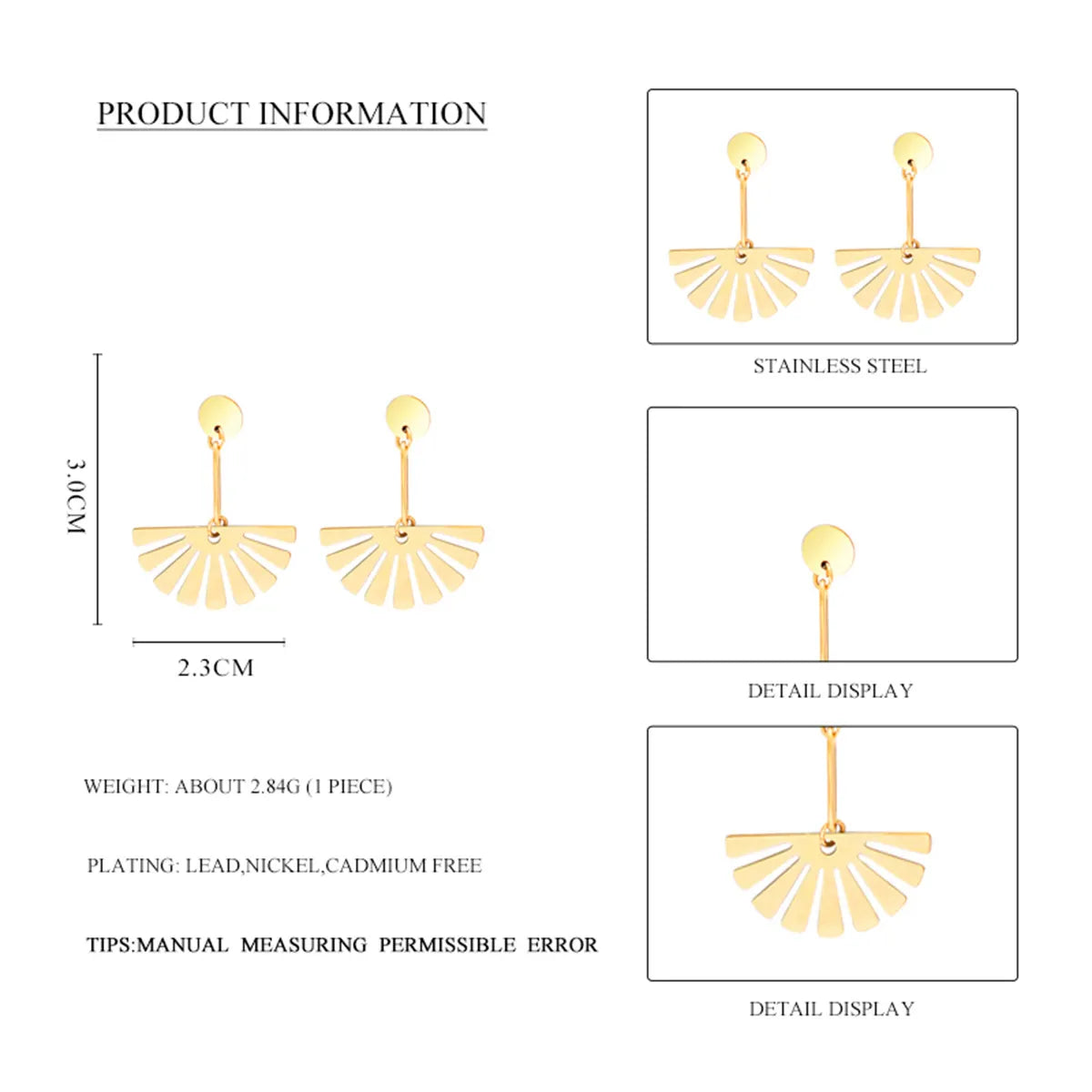 Simple Geometric Creative Stainless Steel Fan-shaped Earrings