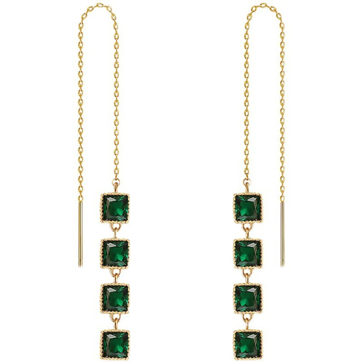 Simple Geometric Emerald Long Tassel Earrings