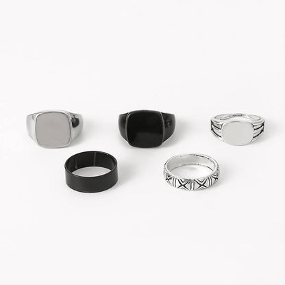 Cross-border New Arrival Ring 5-piece Set European And American Simple Geometric Glossy Trendy Two-color Set Ring Shank Ring