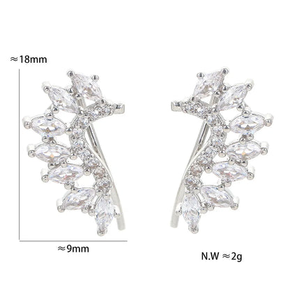 Simple Geometric New Leaves Flower Sun Flower Micro-Set Zircon Copper Earrings