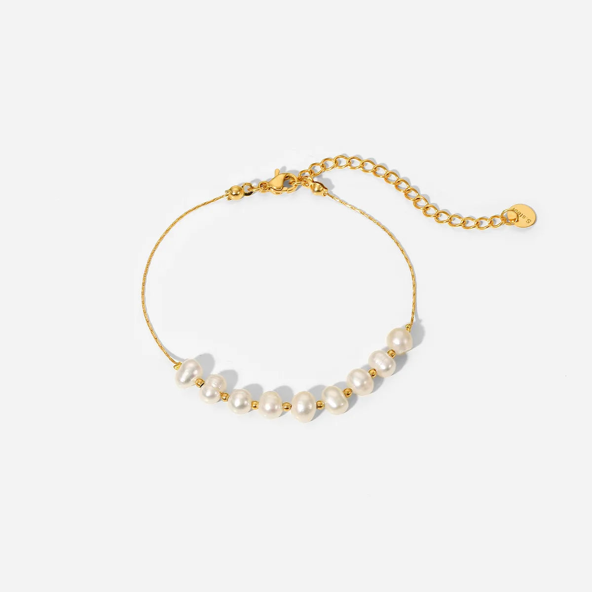 Simple Geometric Pearl Stainless Steel Jewelry Gold Chain Bracelet