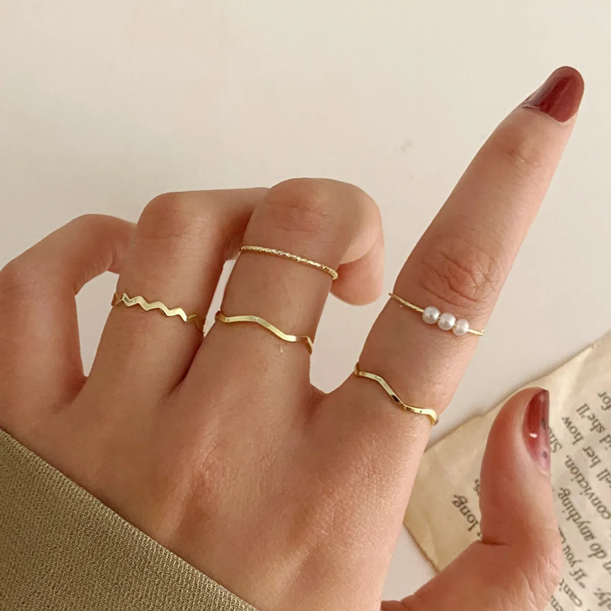 Simple Geometric Ring Five-piece Set