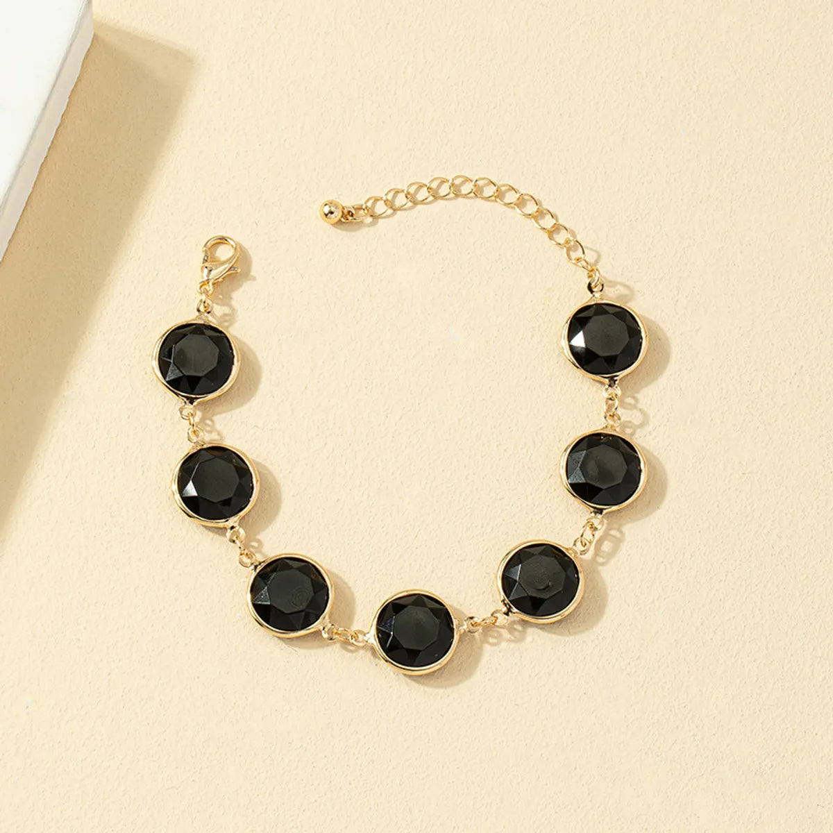 Simple Geometric Round Handmade Black Gem Bracelet