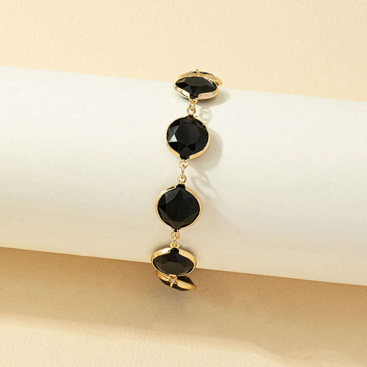 Simple Geometric Round Handmade Black Gem Bracelet