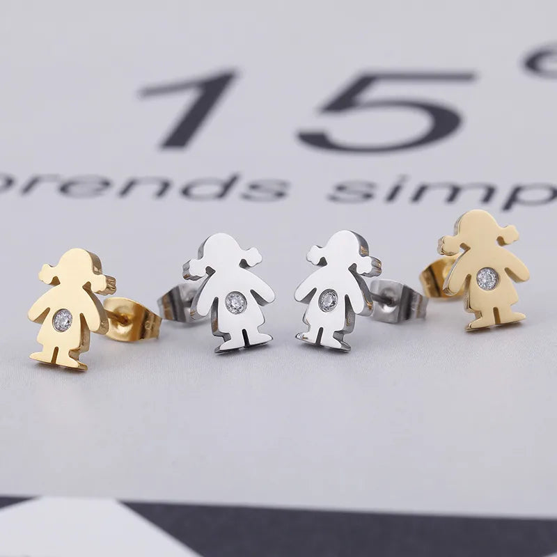 Simple Style Doll 304 Stainless Steel Earrings Ear Studs