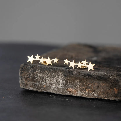 Simple Glossy Gold And Silver Star Small Earrings