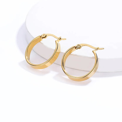 Simple Golden Stainless Steel Plated 18k Gold Hoop Earrings