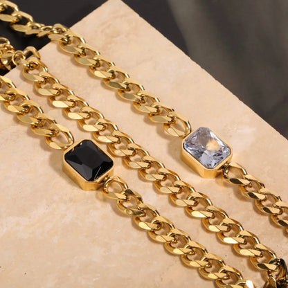 Simple Golden Thick Chain Stainless Steel Inlaid  Zircon Necklace