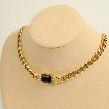 Simple Golden Thick Chain Stainless Steel Inlaid  Zircon Necklace