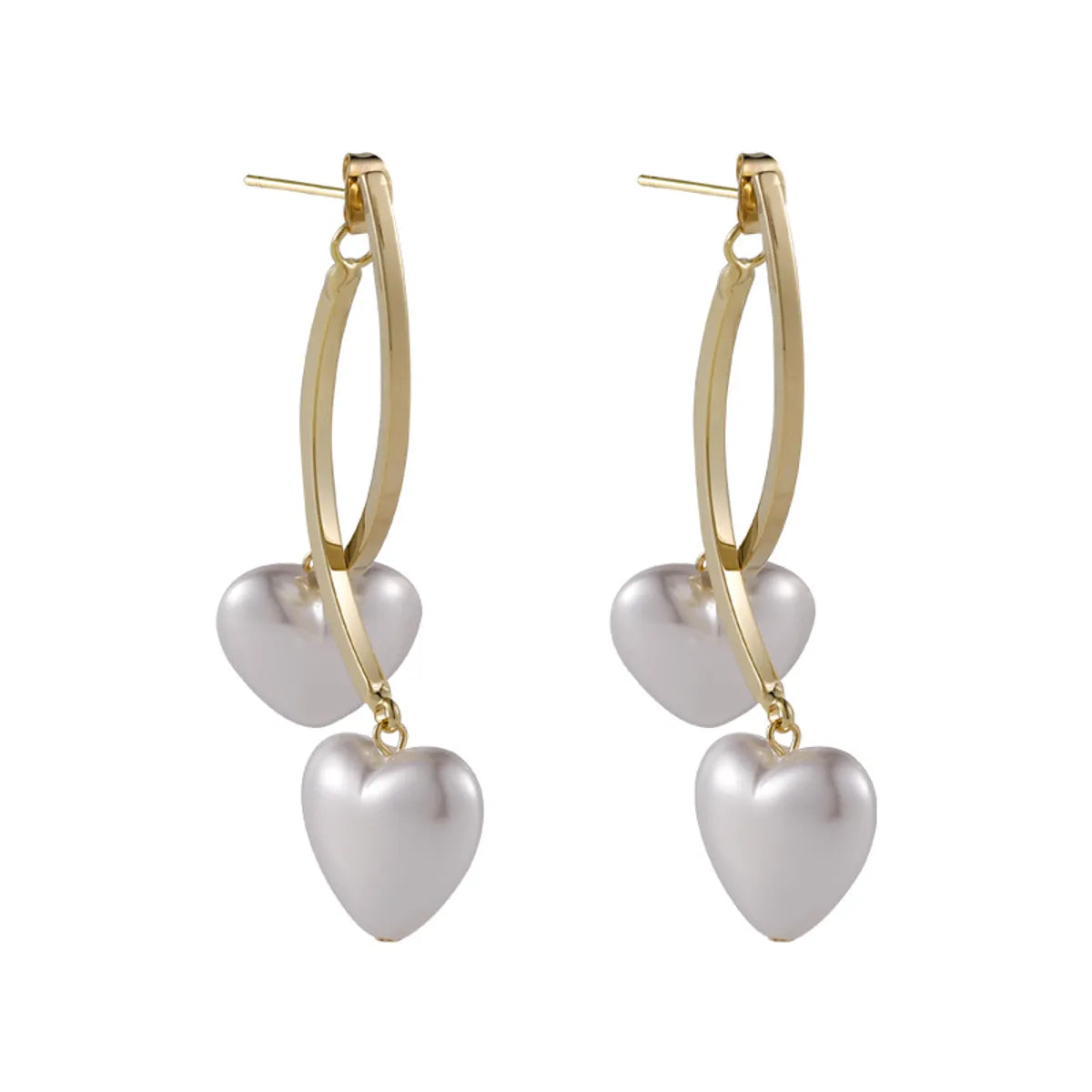 Simple Heart-shaped Pearl Cross Long Earrings