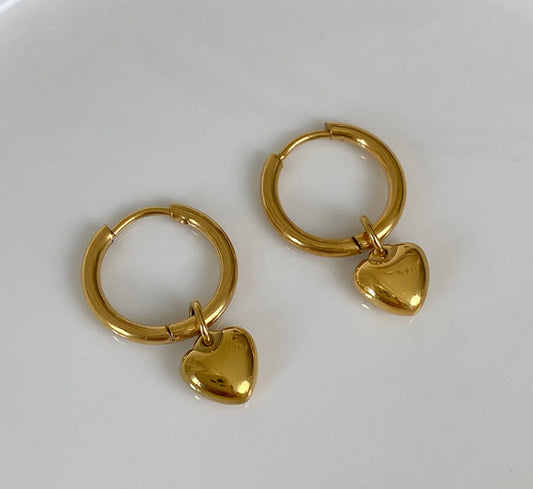 Simple Heart-shaped Pendant Titanium Steel 18k Gold-plated Circle Earrings