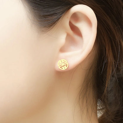 Simple Hollow Carved 18k Gold-plated Titanium Steel Stud Earrings Wholesale Gooddiy