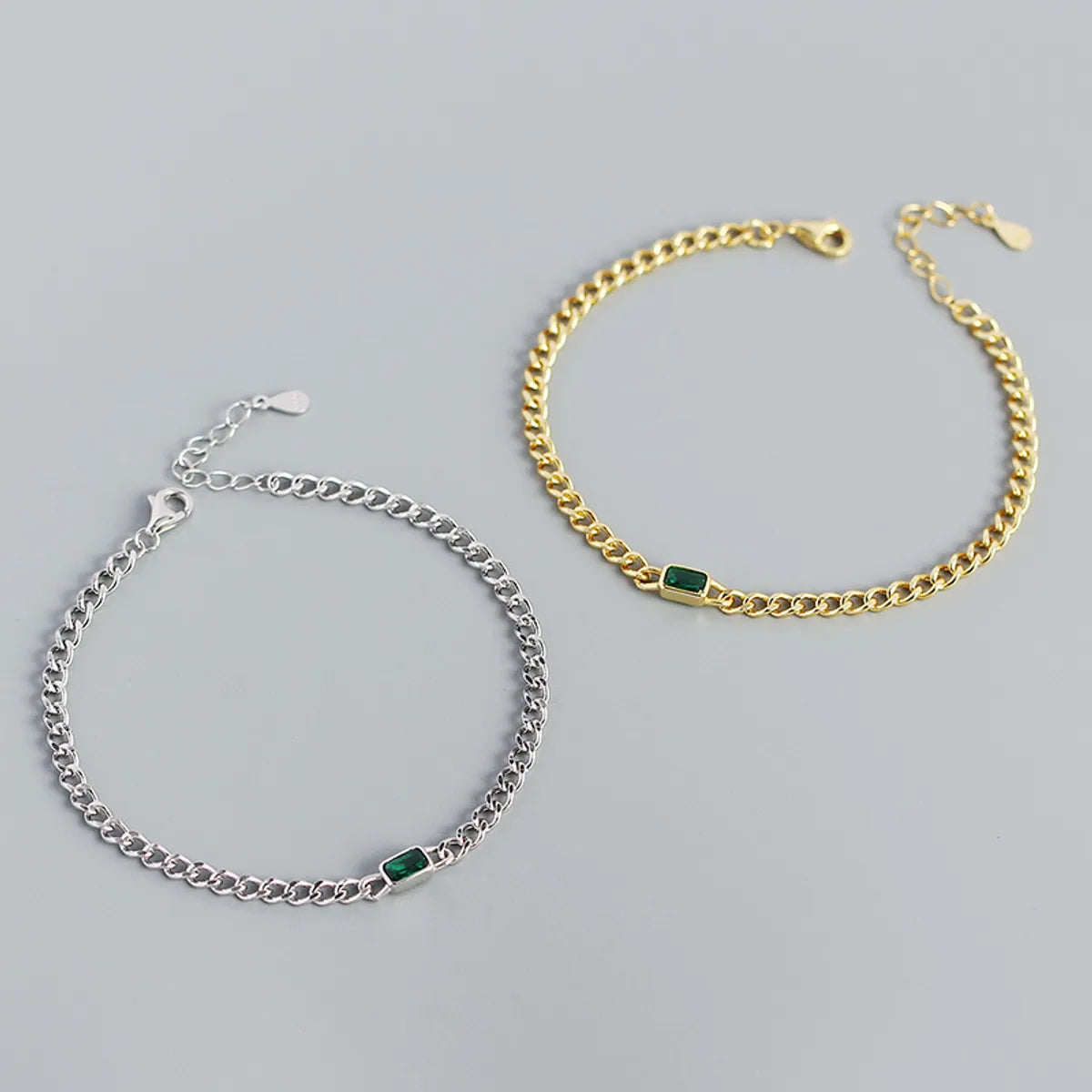 Simple Hollow Chain S925 Silver Emerald Geometric Bracelet