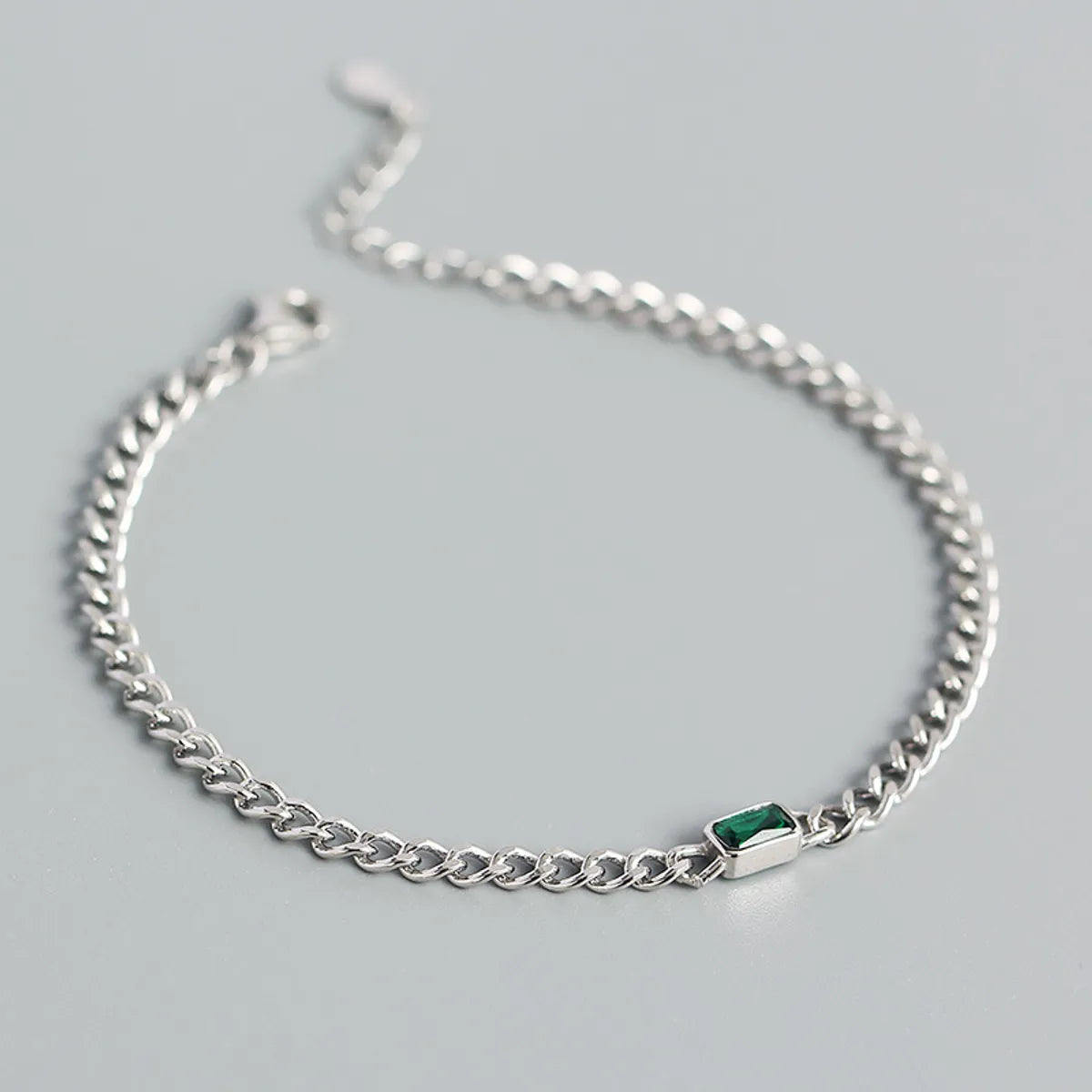 Simple Hollow Chain S925 Silver Emerald Geometric Bracelet