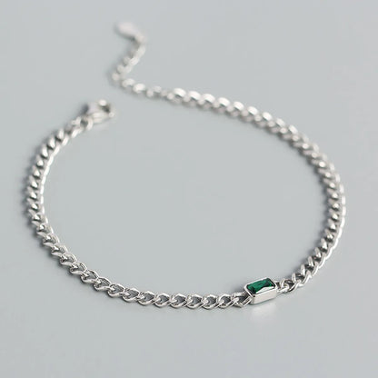 Simple Hollow Chain S925 Silver Emerald Geometric Bracelet