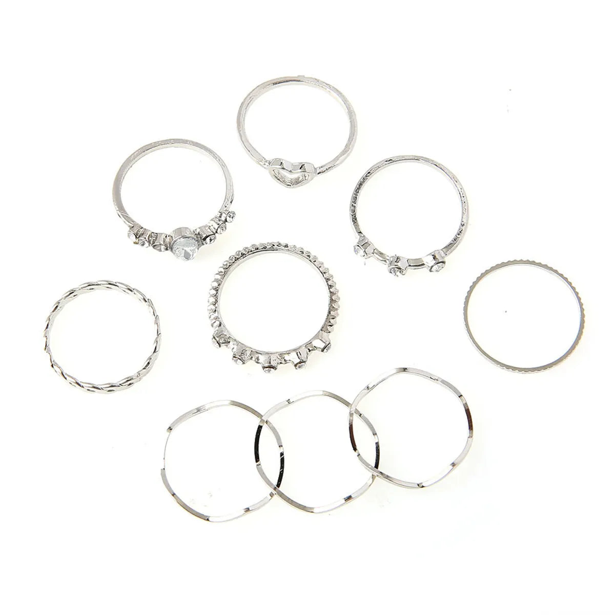 Simple Hollow Geometric Wave Shape Alloy Plating Ring 9 Sets