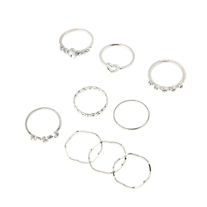 Simple Hollow Geometric Wave Shape Alloy Plating Ring 9 Sets