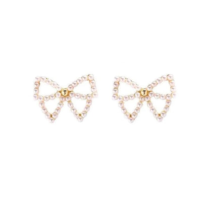 Simple Style Bow Knot Inlaid Pearls Alloy No Inlaid Earrings Ear Studs