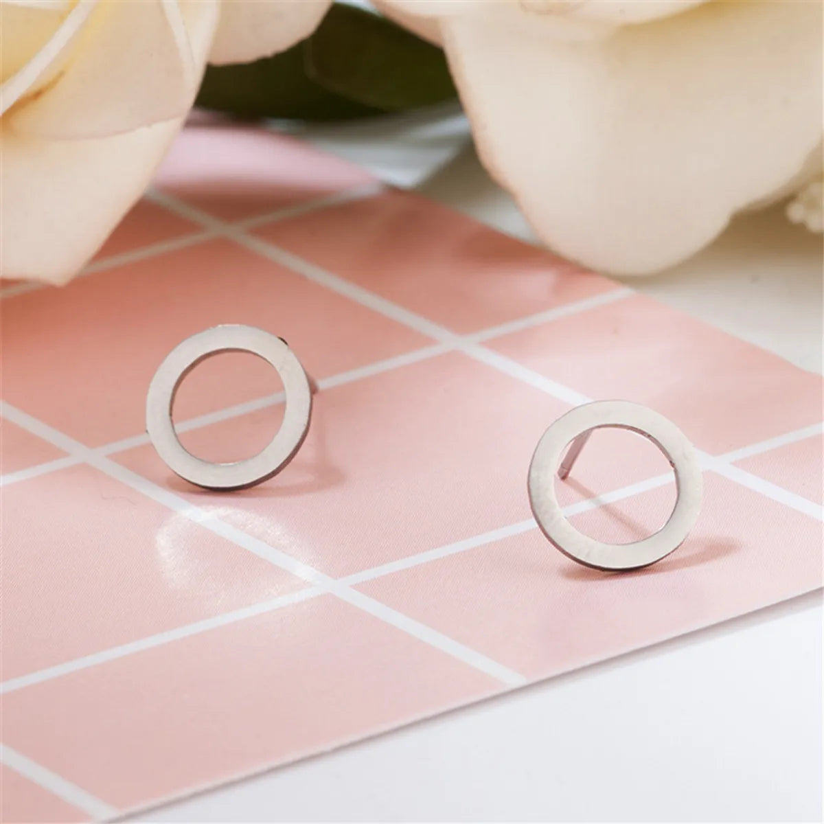 Simple Hollow Round Stainless Steel Earrings Wholesale