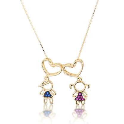 Simple Inlaid Zirconium Heart-shaped Boy And Girl Necklace