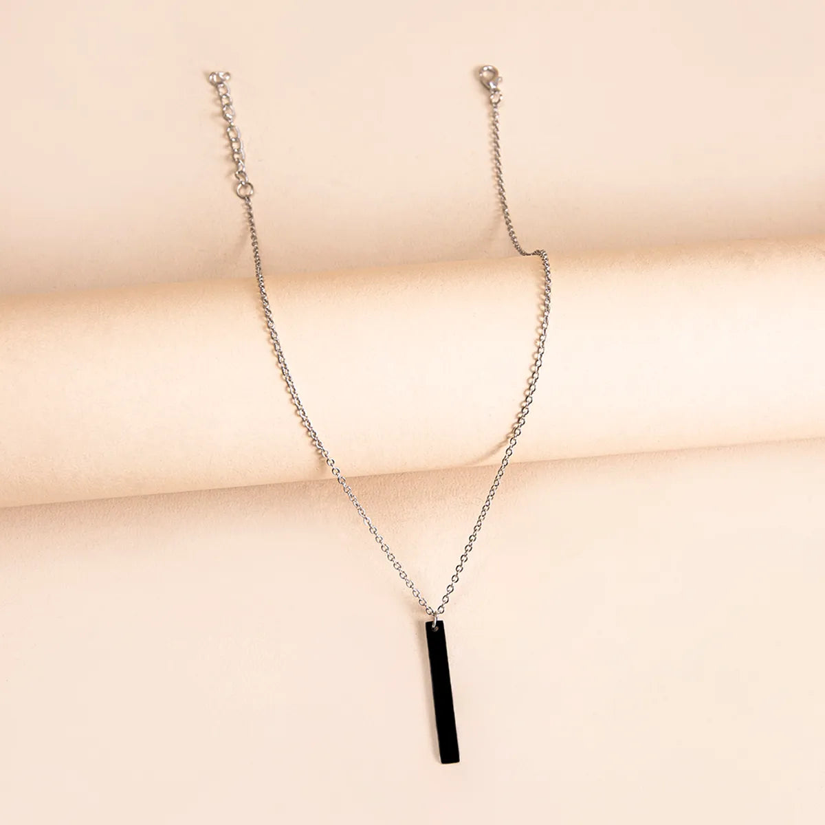 Simple Long Black Stick Pendent Stainless Steel Necklace