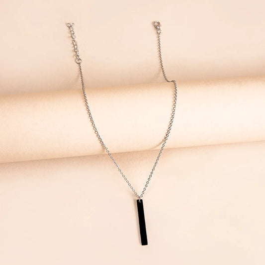 Simple Long Black Stick Pendent Stainless Steel Necklace