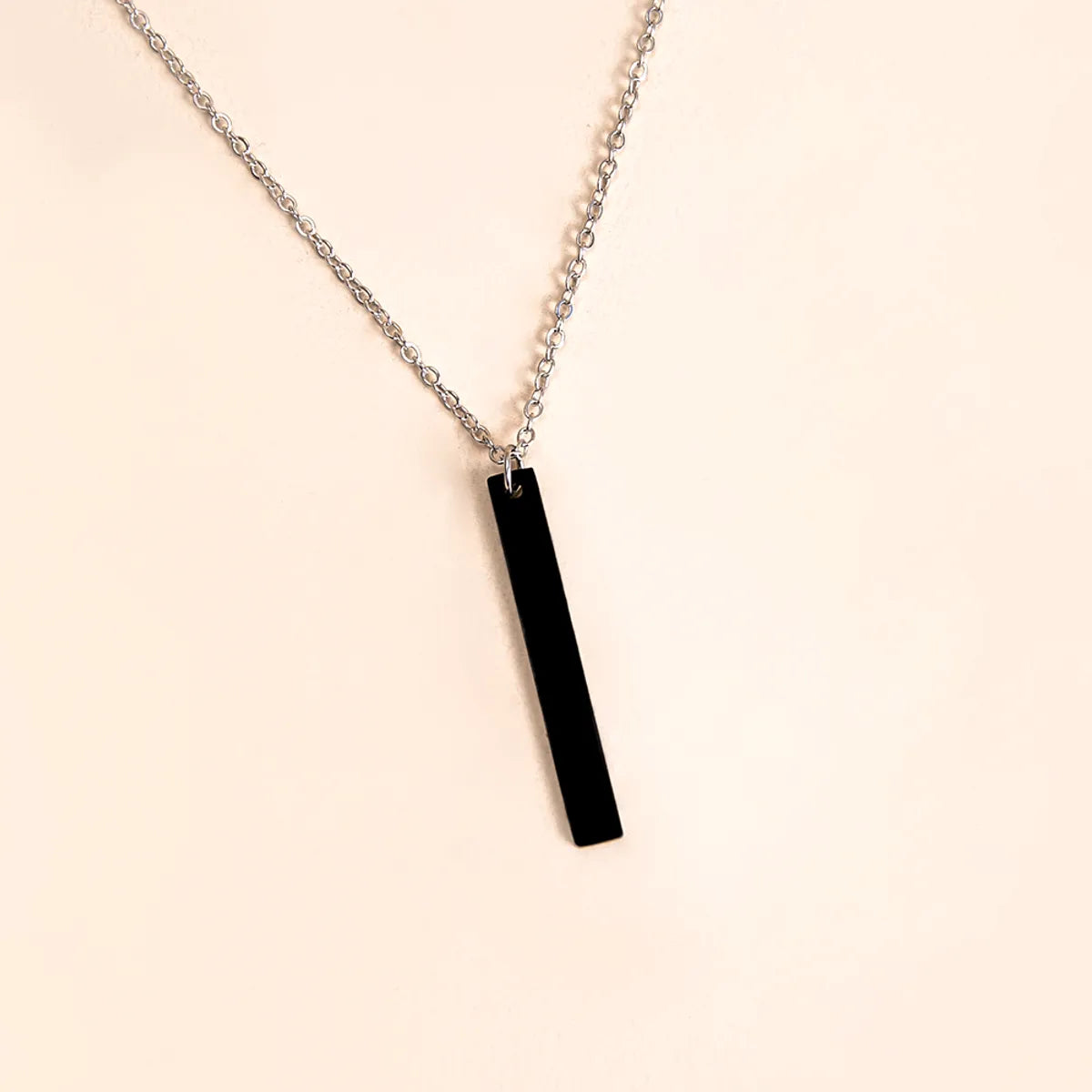 Simple Long Black Stick Pendent Stainless Steel Necklace