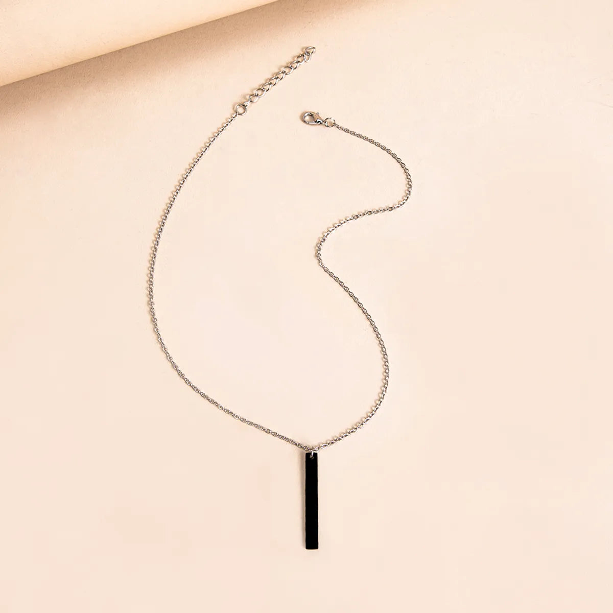 Simple Long Black Stick Pendent Stainless Steel Necklace