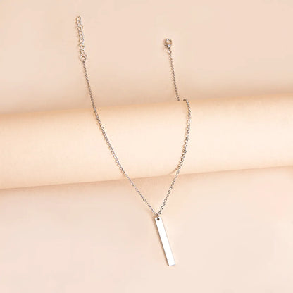 Simple Long Black Stick Pendent Stainless Steel Necklace