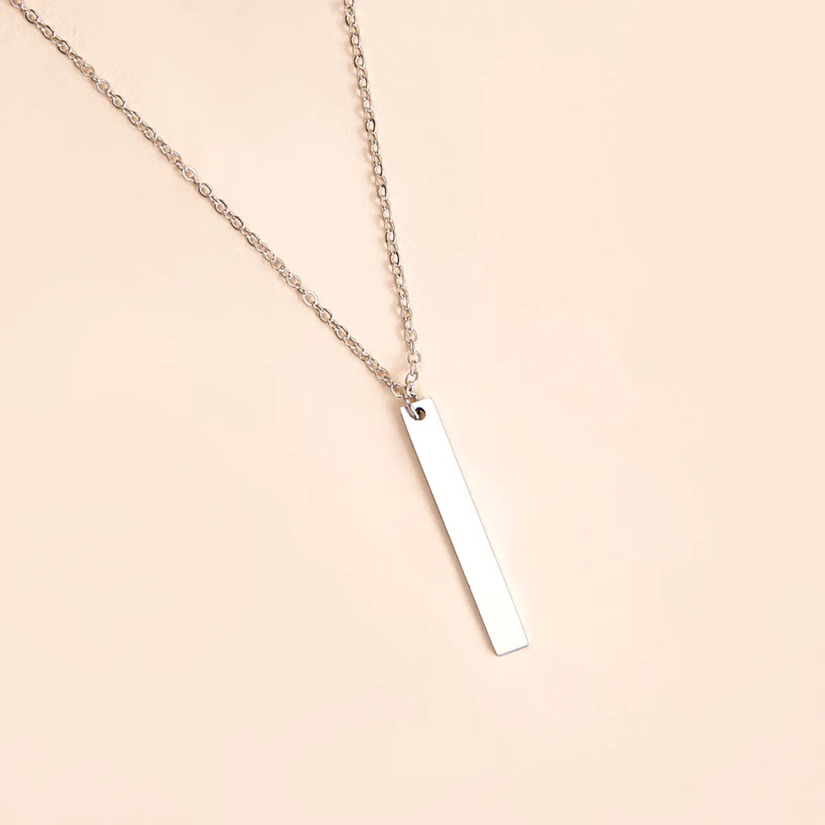 Simple Long Black Stick Pendent Stainless Steel Necklace