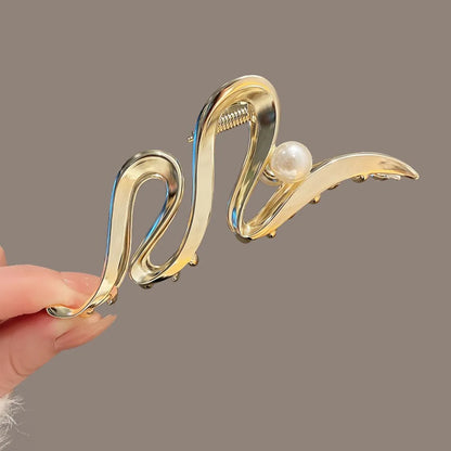 Simple Metal Catch Clip Large Shower  Pearl  Shark Clip