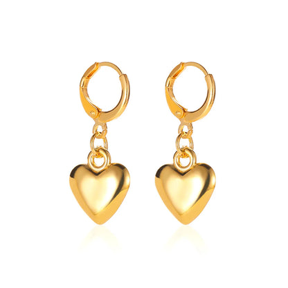 Simple Mirror Three-Dimensional Love Earrings Punk Style Metal Heart-Shaped Earrings