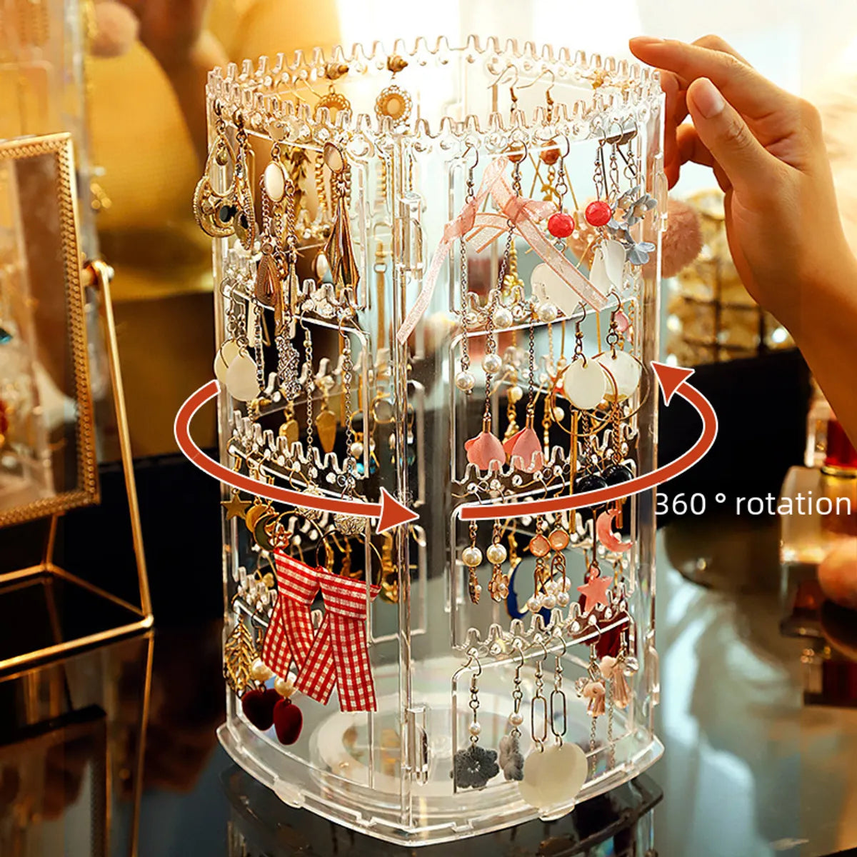 Simple New 360-Degree Rotating Jewelry Display Rack Ear Clip Earrings Jewelry Storage Box Necklace Rack