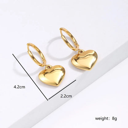 Simple New Electroplating 18k Heart Golden Pendant Earrings